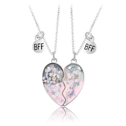 Cute 2 Pcs BFF Necklace Heart Pendant Best Friend Necklace Fashion Couple Chain Necklace Children Friendship Jewelry