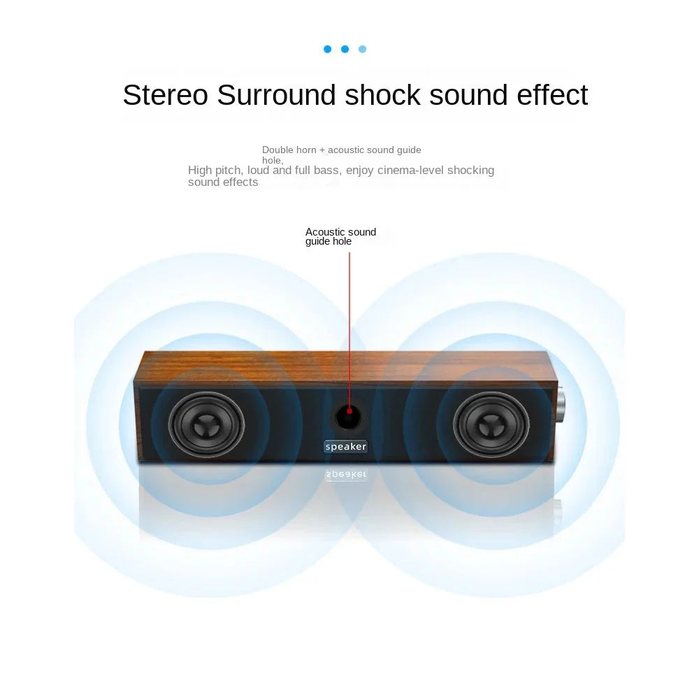 New Long Strip USB Wired Bluetooth Dual Speakers Wooden Small Speaker Computer Notebook Sound Bar Desktop Heavy Bass