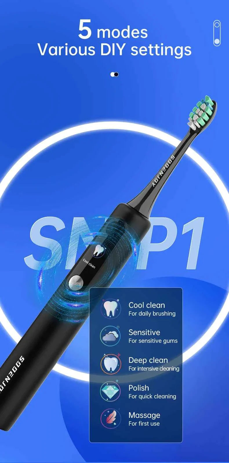 SOOENJOY Sonic Electric Toothbrush Smart LCD Screen Sonic Tooth Brush DIY Mode Automatic Cleaner Adult NB-1 Teethbursh