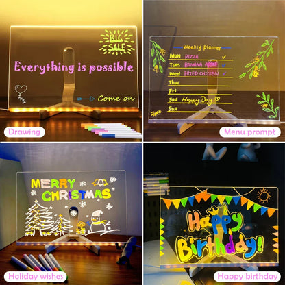 LED Note Board With Night Light 7 Colors Pen Acrylic Message Board DIY Children‘s Illuminated Drawing Board Kids Birthday Gift