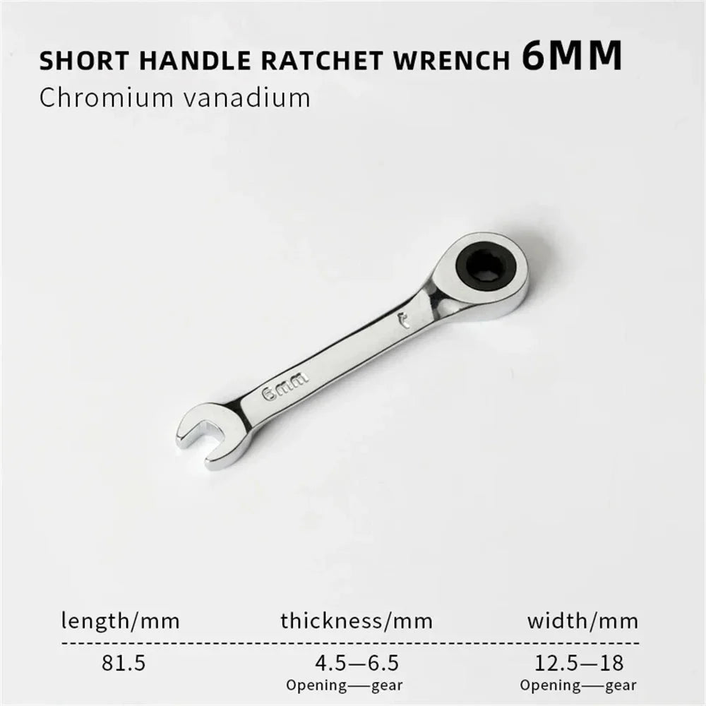 6-19mm Short Handle Quick Ratchet Wrench 72 Teeth Multi Functional Portable Short Dual-use Plum Blossom Small Wrench Hand Tools