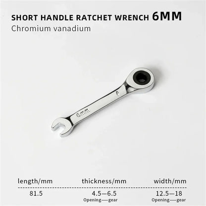 6-19mm Short Handle Quick Ratchet Wrench 72 Teeth Multi Functional Portable Short Dual-use Plum Blossom Small Wrench Hand Tools