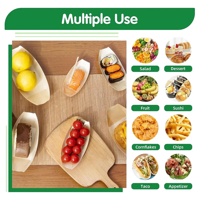 SOFT-100 Set Wooden Food Boats Dessert Plates Food Trays Boat Plates Disposable Plates Disposable
