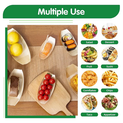 SOFT-100 Set Wooden Food Boats Dessert Plates Food Trays Boat Plates Disposable Plates Disposable