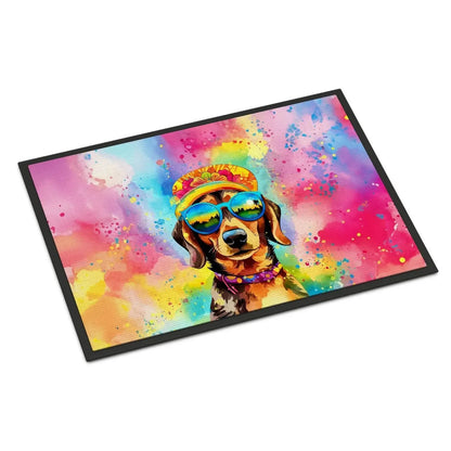 Dachshund Hippie Dawg Doormat Non-Slip Washable Low Pile 24H X 36W Indoor Outdoor Front Door Mat for Entryway