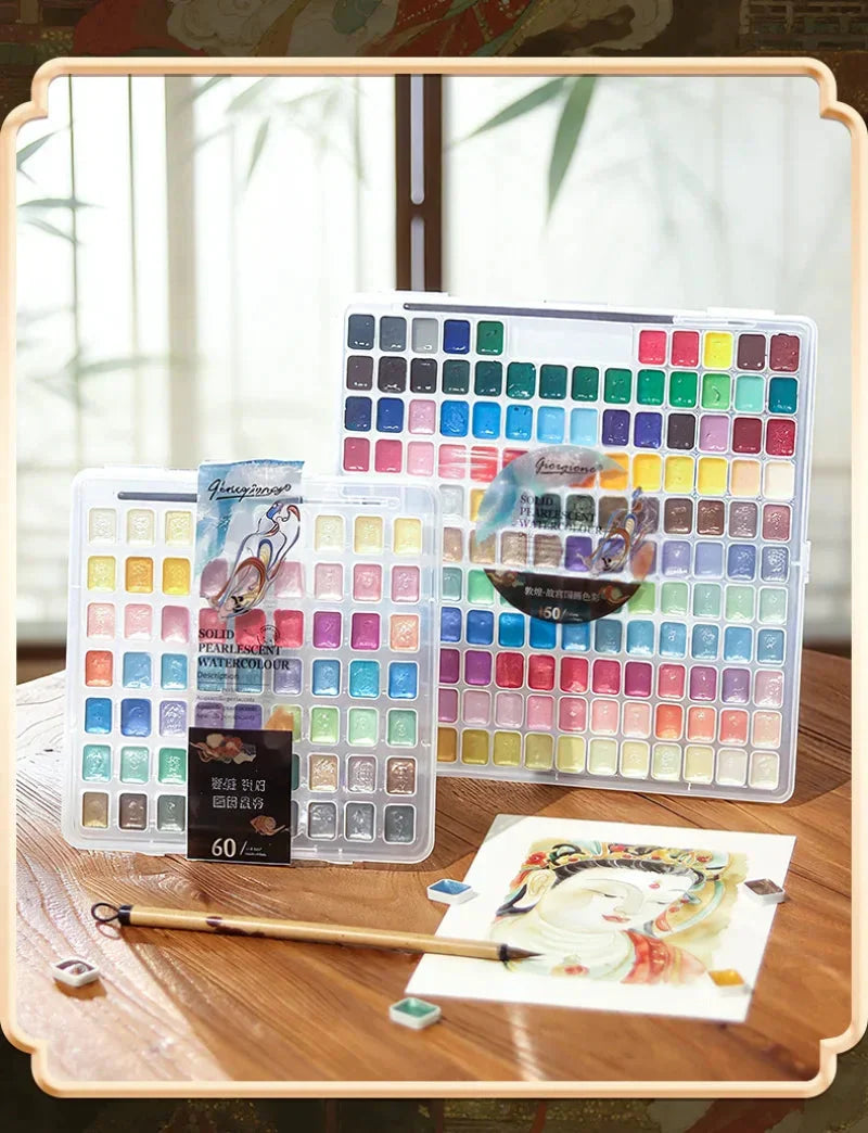 12/98/150/180 Colors Pearl Solid Water Color Paint Set Portable Professional Watercolor Painting School Art Supplies Stationery