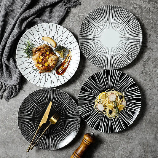 Geometric Design Gold Plating Meal Plate Porcelain Kitchen Dinner Plates Ceramics Food Tray Salad Dish 6/8/10 Inch 1Pcs