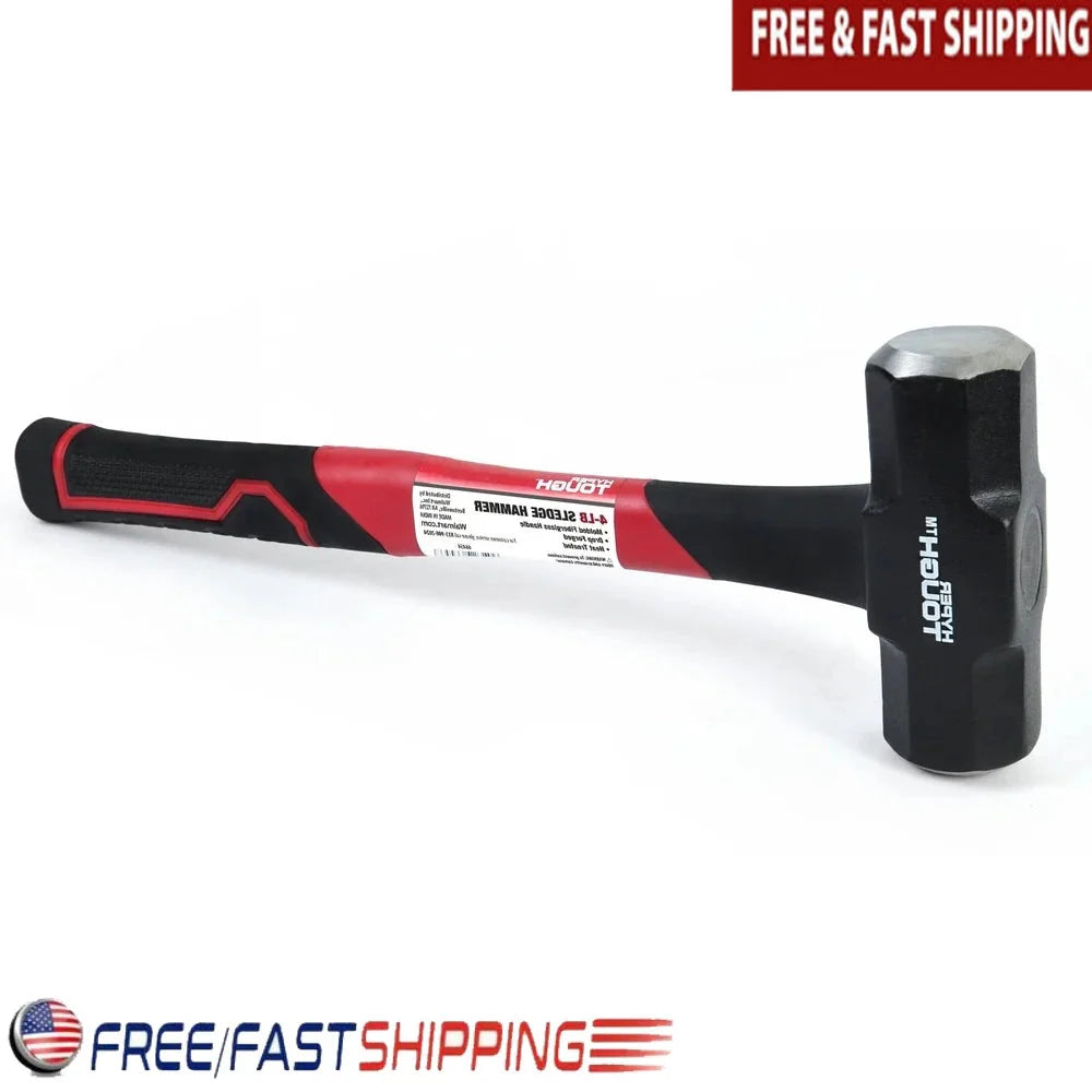 4 lb Sledge Hammer Fiberglass Handle Comfort Grip Double Injected Carbon Steel Head Heat Treated Drop Forged Home Improvement