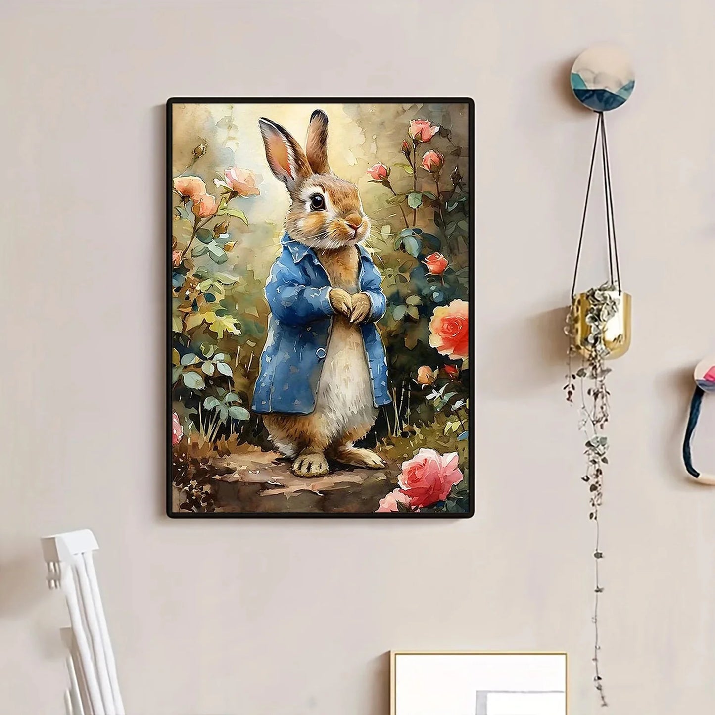 Elegant Rabbit Canvas Art for Living Room & Bedroom – Light Luxury Decor, 11.81x15.75in Wall Hanging Painting