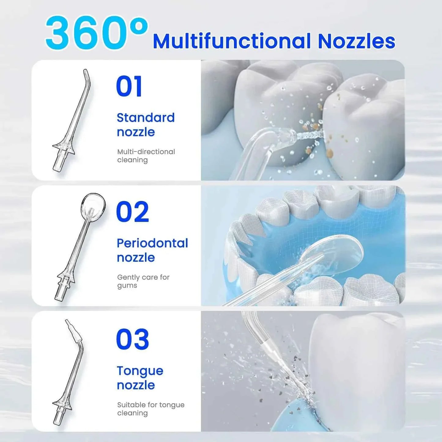 Fairywill Portable Oral Irrigator - 300ML Cordless Water Flosser with 6 Jet Nozzles