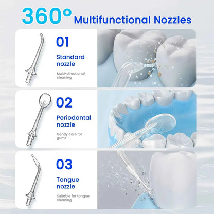 Fairywill Portable Oral Irrigator - 300ML Cordless Water Flosser with 6 Jet Nozzles