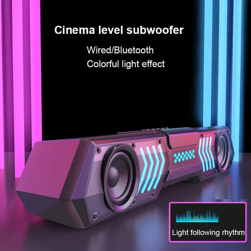 Desktop Wired Bluetooth Soundbar Computer Speaker HIFI Stereo Soundbox with Dynamic RGB Light Effect Double Bass Diaphragm