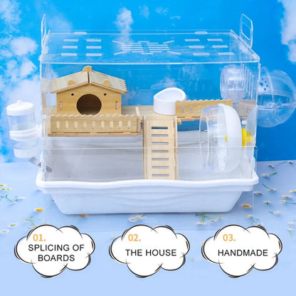 Hamster Habitat Décor Wooden Double-Layer Platform with Ladder Durable Pet Toy Accessory for Gerbil Guinea Pig and Small Animals