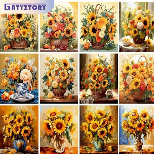GATYZTORY Paint By Number yellow Flower Landscape Oil Painting On Canvas Floral Handmade Modern Diy Unique Gift
