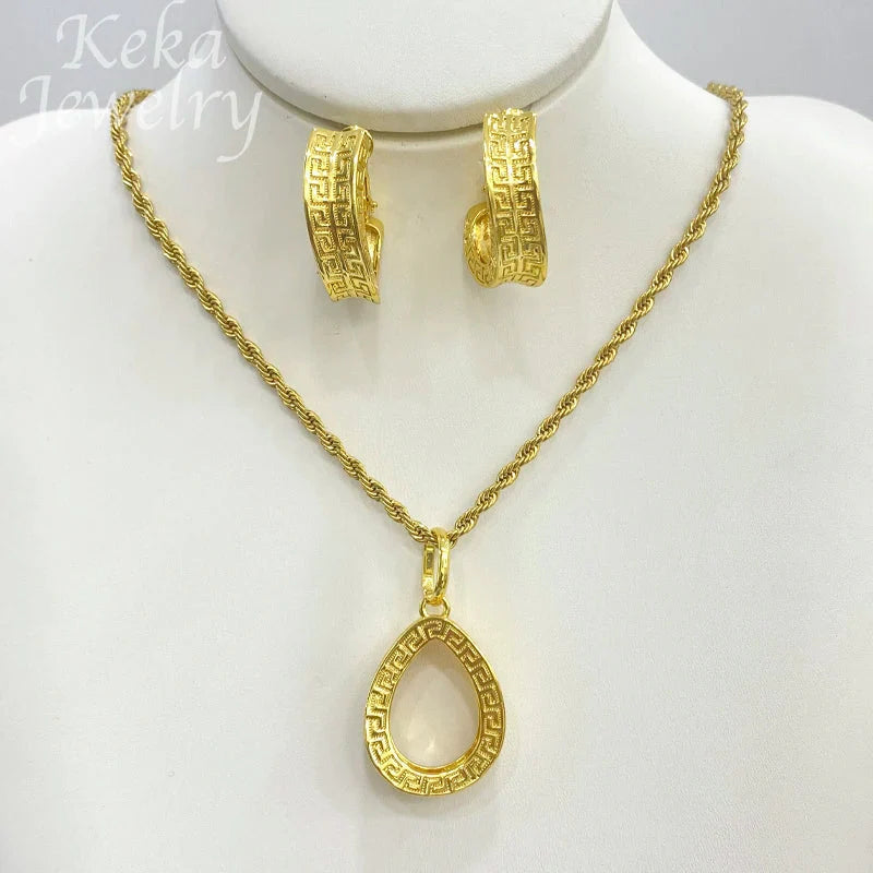 Dubai Golden Jewelry Sets for Women Luxury Italian Bridal Necklace Pendant Earrings Wedding Party Accessories Lady Gifts