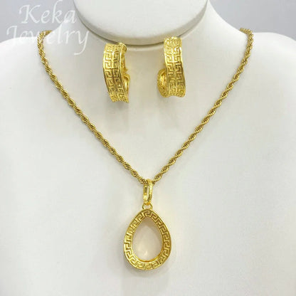 Dubai Golden Jewelry Sets for Women Luxury Italian Bridal Necklace Pendant Earrings Wedding Party Accessories Lady Gifts