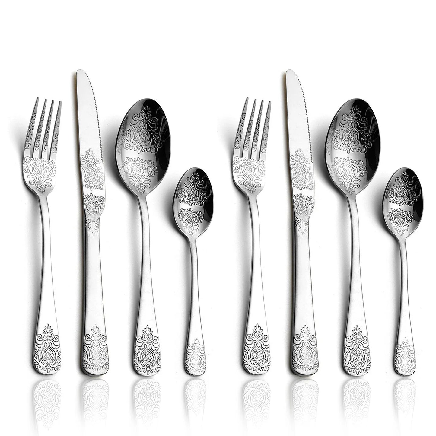 16/24Pcs Silverware Set,304 Stainless Steel Gold Cutlery Kit Mirror Polished Flatware Sets Vintage Carved Utensils Set Tableware