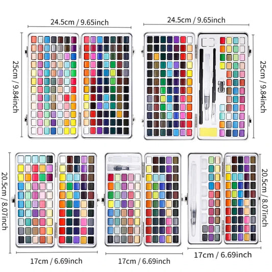 The 50/72/90/100/128/168 watercolor paint set includes a palette, brushes, drawing pens, professional painting supplies