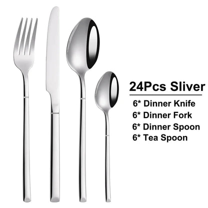 Elegant Thin Silver Cutlery Set - Mirror Polished Stainless Steel Tableware