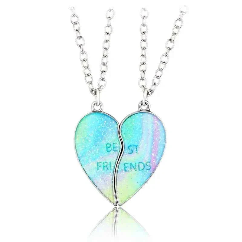 Cute 2 Pcs BFF Necklace Heart Pendant Best Friend Necklace Fashion Couple Chain Necklace Children Friendship Jewelry