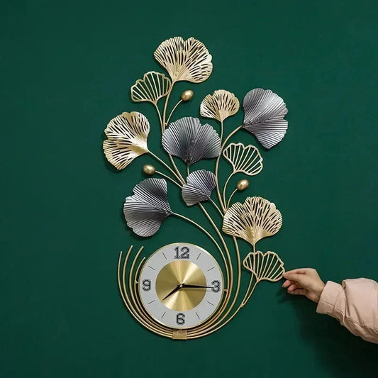 78cm Ginkgo Biloba Wall decoration, big size metal iron crafts, home clock,silent living room, and porch decoration art