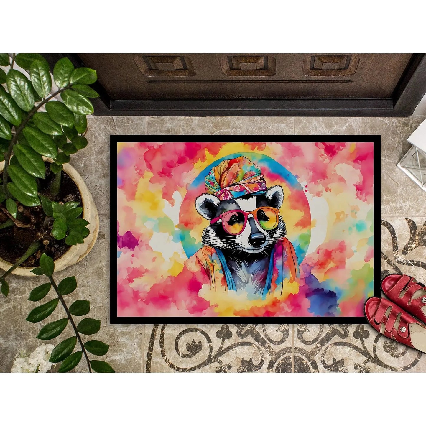 New Hippie Animal Badger Doormat Non Slip Washable Low Pile 18H X 27W Indoor Outdoor Entryway Rug Front Door Mat