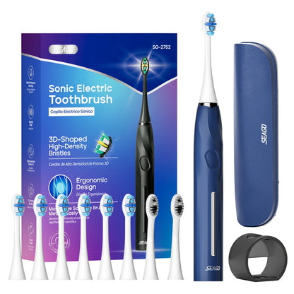 SEAGO Electric Toothbrush with 8 Soft Bristle Heads for Adults Pressure Sensor 5 Modes with 2 Minutes Smart Timer SG-2752