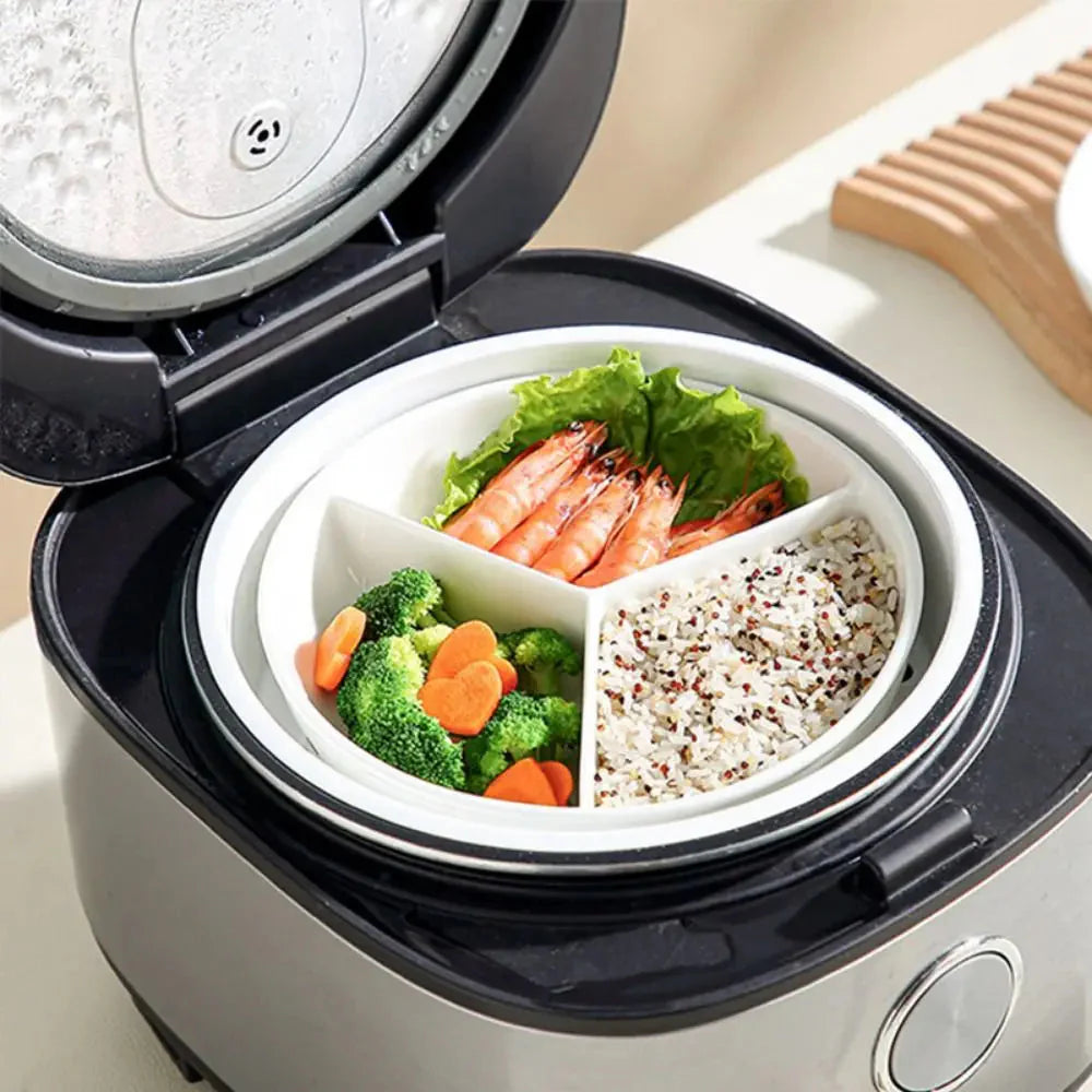 3 Compartments Grid-shaped Dinner Plate White Ceramic Divided Food Tray Durable Large Capacity Steamed Plate Breakfast Dish
