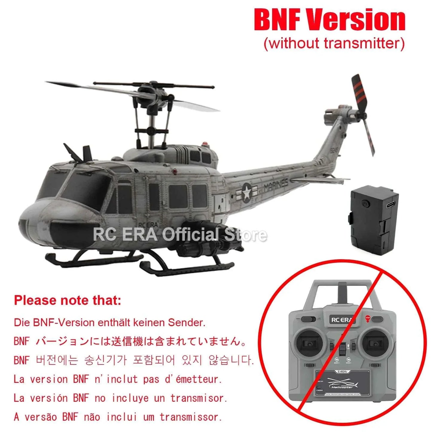 RC ERA Weathered Marine C032 UH1Huey One Click Inverted Flight TOF Optical Flow Gyro Stabilized RC Helicopter for Adults