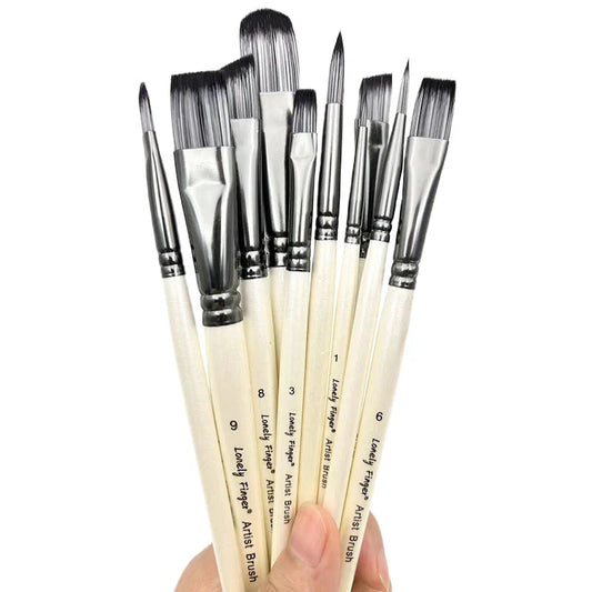 Paint Brush Set，10pcs Artist Brushes for Painting with Round,Flat,Angle,Filbert ,Professional Art Quality on Canvas, Wood, Face