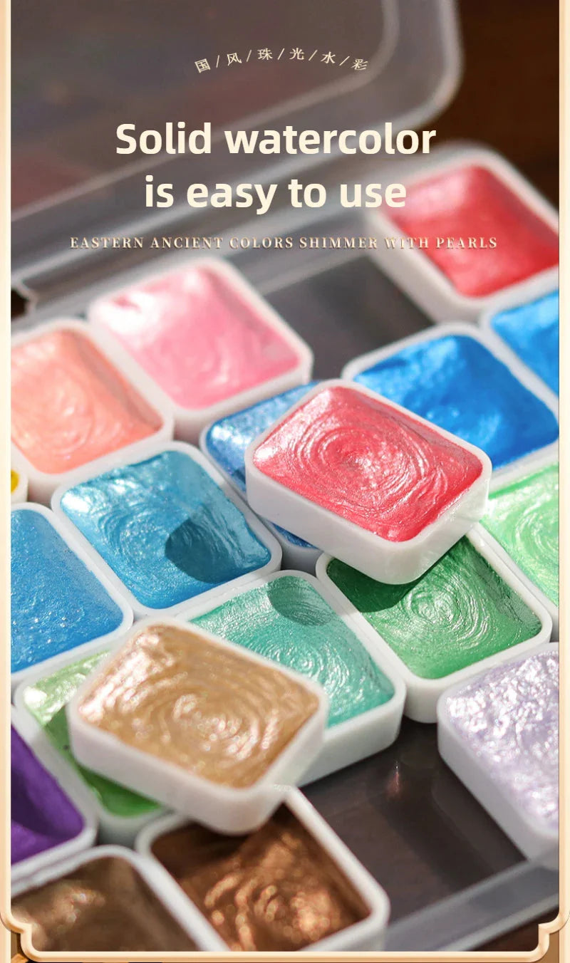 12/98/150/180 Colors Pearl Solid Water Color Paint Set Portable Professional Watercolor Painting School Art Supplies Stationery