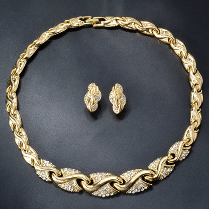Dubai 18K Gold Plated Jewelry Set Women Luxurious Necklace Earrings Bracelet Ring 4pcs Bride Wedding Party Jewelry Set Gift