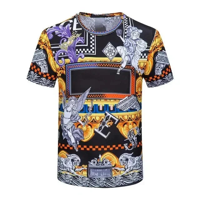 Men's and Women's Summer T-shirts 3D Printed Baroque Royal Luxury Small Floral Round Neck Short Sleeve Loose Oversized Nice Top