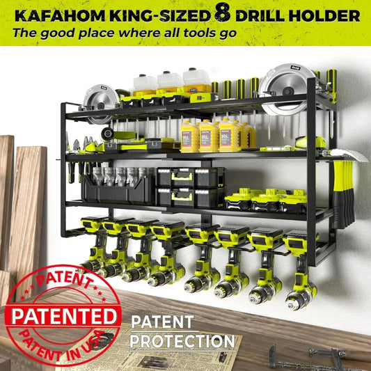 4 Layer Heavy Duty Metal Power Tool Storage Rack,Garage Tool Organizer and Storage with Screwdriver Holder Holder/Hammer Holder