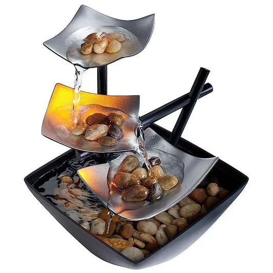 Mini Zen Desktop Fountain - LED Waterfall for Office Desk, Feng Shui Decor & Meditation Relaxation