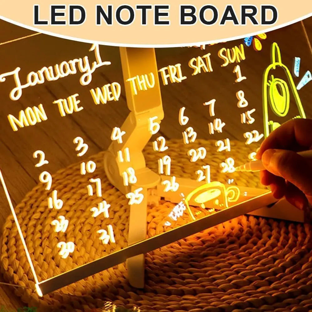 LED Note Board With Night Light 7 Colors Pen Acrylic Message Board DIY Children‘s Illuminated Drawing Board Kids Birthday Gift