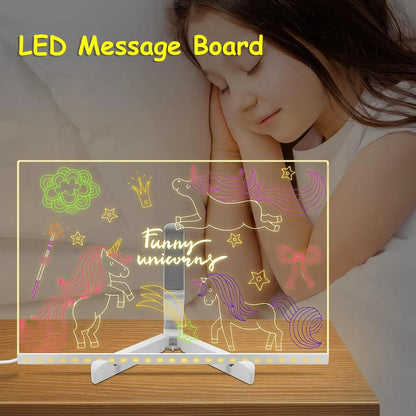 LED Note Board With Night Light 7 Colors Pen Acrylic Message Board DIY Children‘s Illuminated Drawing Board Kids Birthday Gift