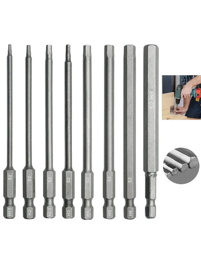 8pcs 100mm Hex Head Allen Wrench Drill Bits Set SAE Metric Allen Electric Hexagonal Bit Screwdriver Socket Bit Power Tool Parts