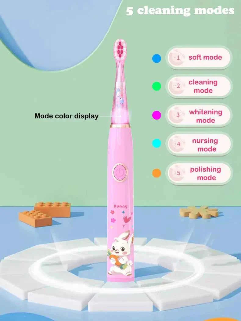 Kids Sonic Electric Toothbrush Child Cartoon with Colorful LED Light IPX7 Waterproof 2 mins Smart Timer Rechargeable Toothbrush