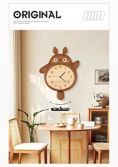Cartoon Cat Design Wall Clock Wooden Sway Hanging Clock Decorative Painting For Restaurant Home Decor Gift