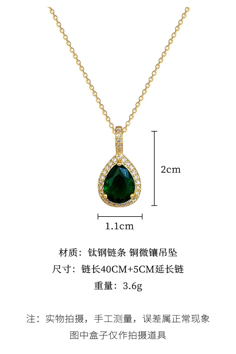 2pcs/set Jewelry Sets Women Elegant Waterdrop Green Rhinestone Pendant Necklace stud Earrings Wedding Dress Bridal Jewelry Set