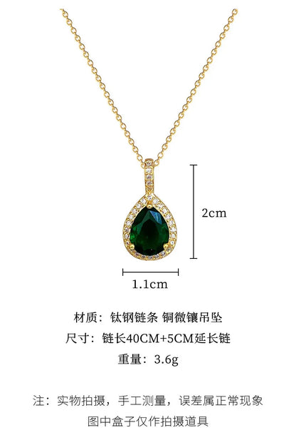 2pcs/set Jewelry Sets Women Elegant Waterdrop Green Rhinestone Pendant Necklace stud Earrings Wedding Dress Bridal Jewelry Set