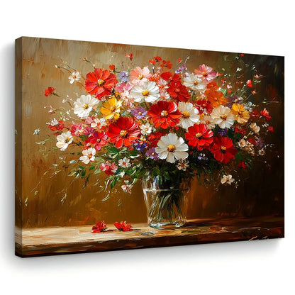 Vibrant Floral Canvas Wall Art - Wooden Framed Colorful Bouquet Print for Home, Office, Living Room, Bedroom, 11.8x15.7 inches