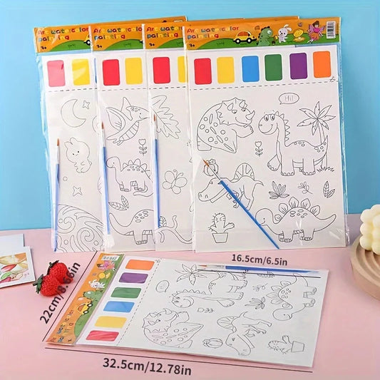 A Set of Art Tools, Including 8 Pieces of Art Paper, 8 Brushes,and 6 Colors of Paint,Suitable for Students and DIY Handmade Sets