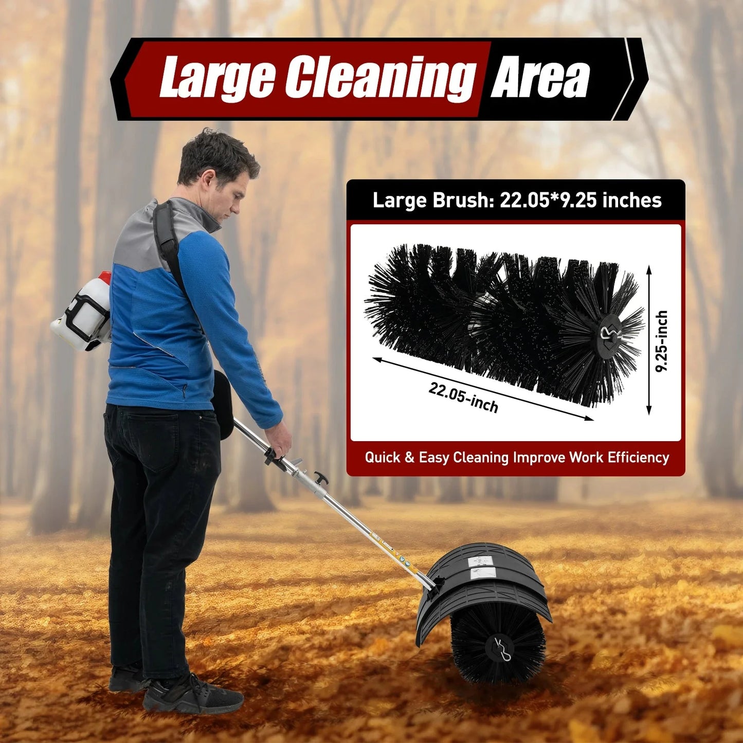 2.3HP 52CC Gas Power Walk Behind Sweeper, Hand-hold Snow Sweeper for Driveway Turf Artificial Grass