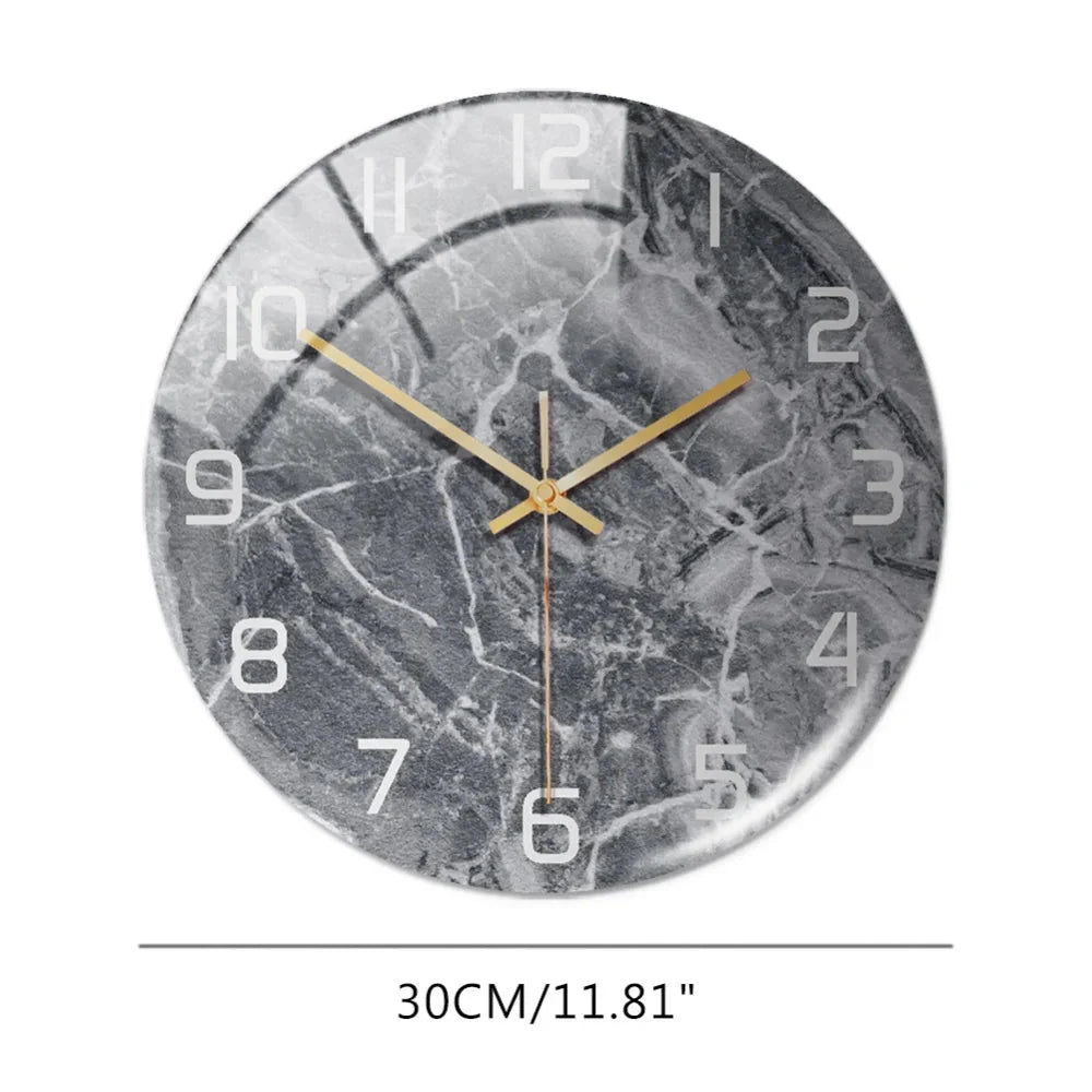 Black Gold Marble Metal Needle Modern Acrylic Round Clock 12"