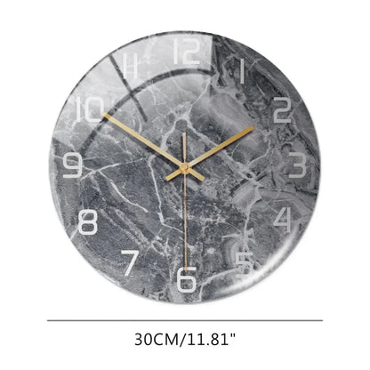 Black Gold Marble Metal Needle Modern Acrylic Round Clock 12"