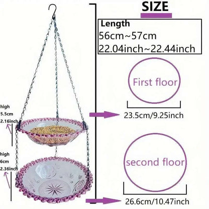 2-layer Bird Feeder, Suspended Bird Bath, Courtyard Decoration, Durable Tray with Chain for Bird Bath, Outdoor Bird Feeding