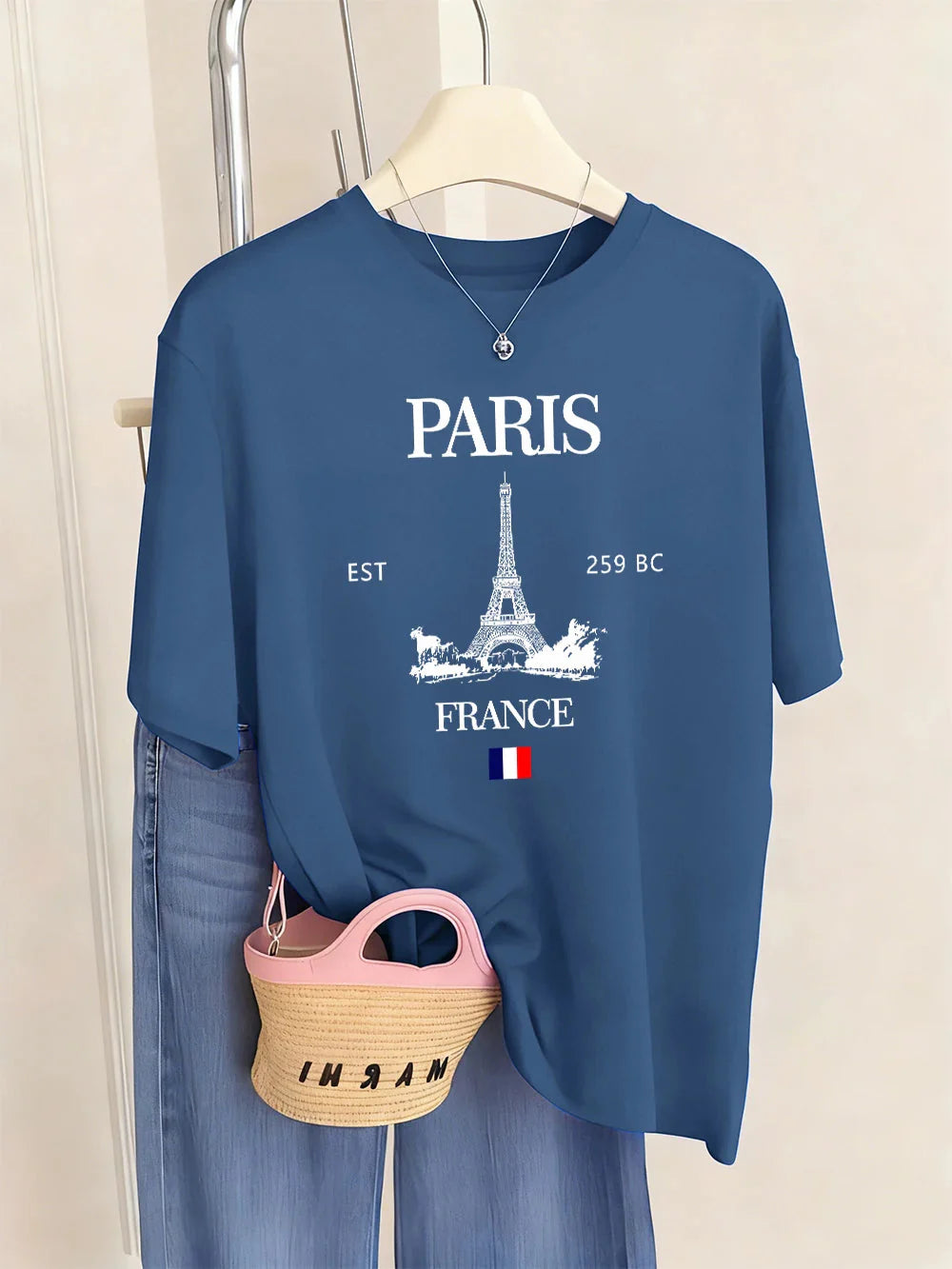 Paris France Eiffel Tower Prints T-Shirts Women Summer Basic Short Sleeve Tops O-Neck Loose T Shirts Basics Soft Womans Clothes