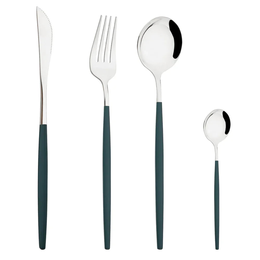 Western Purple Silver Tableware New Dinnerware Set 4Pcs Stainless Steel Kitchen Knife Fork Spoon Complete Cutlery Flatware Set